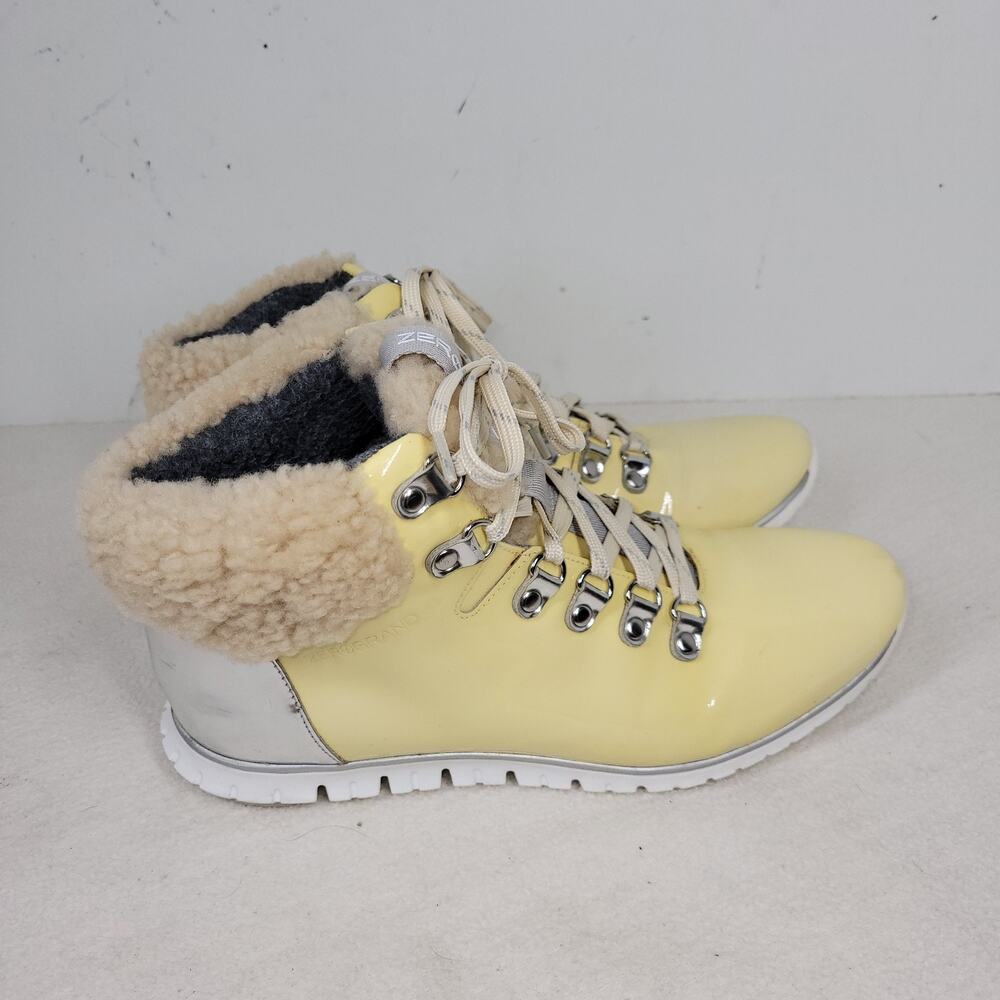 Cole Haan Boots Womens 8 B Cream Zerogrand Patent Leather Sherpa Waterproof - Picture 4 of 12